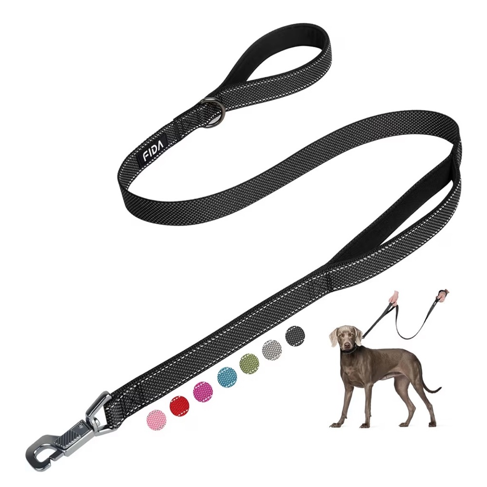 Fida 5 FT Heavy Duty Dog Leash with 2 Comfortable Padded Handles, Black